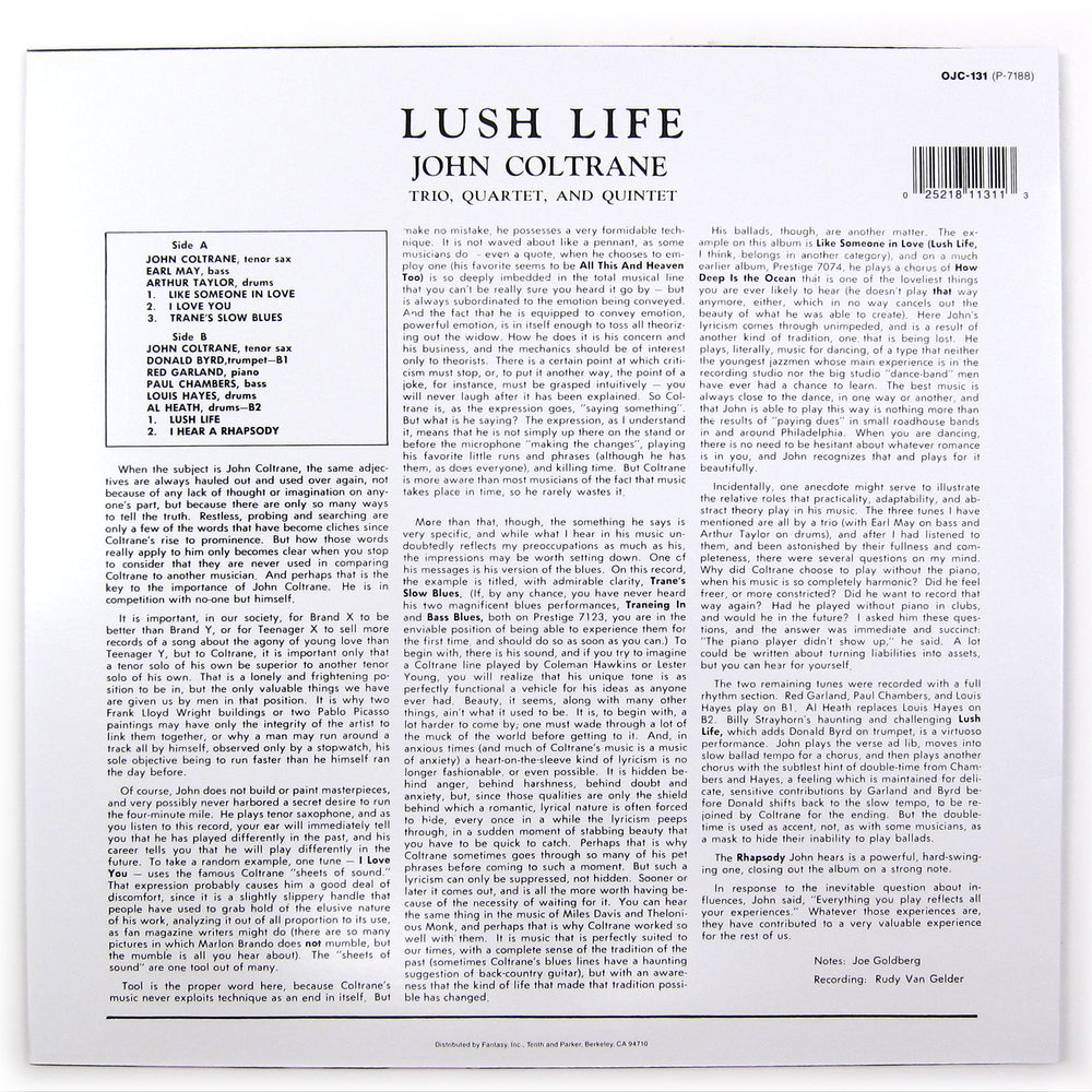 John Coltrane: Lush Life (Colored Vinyl) Vinyl LP