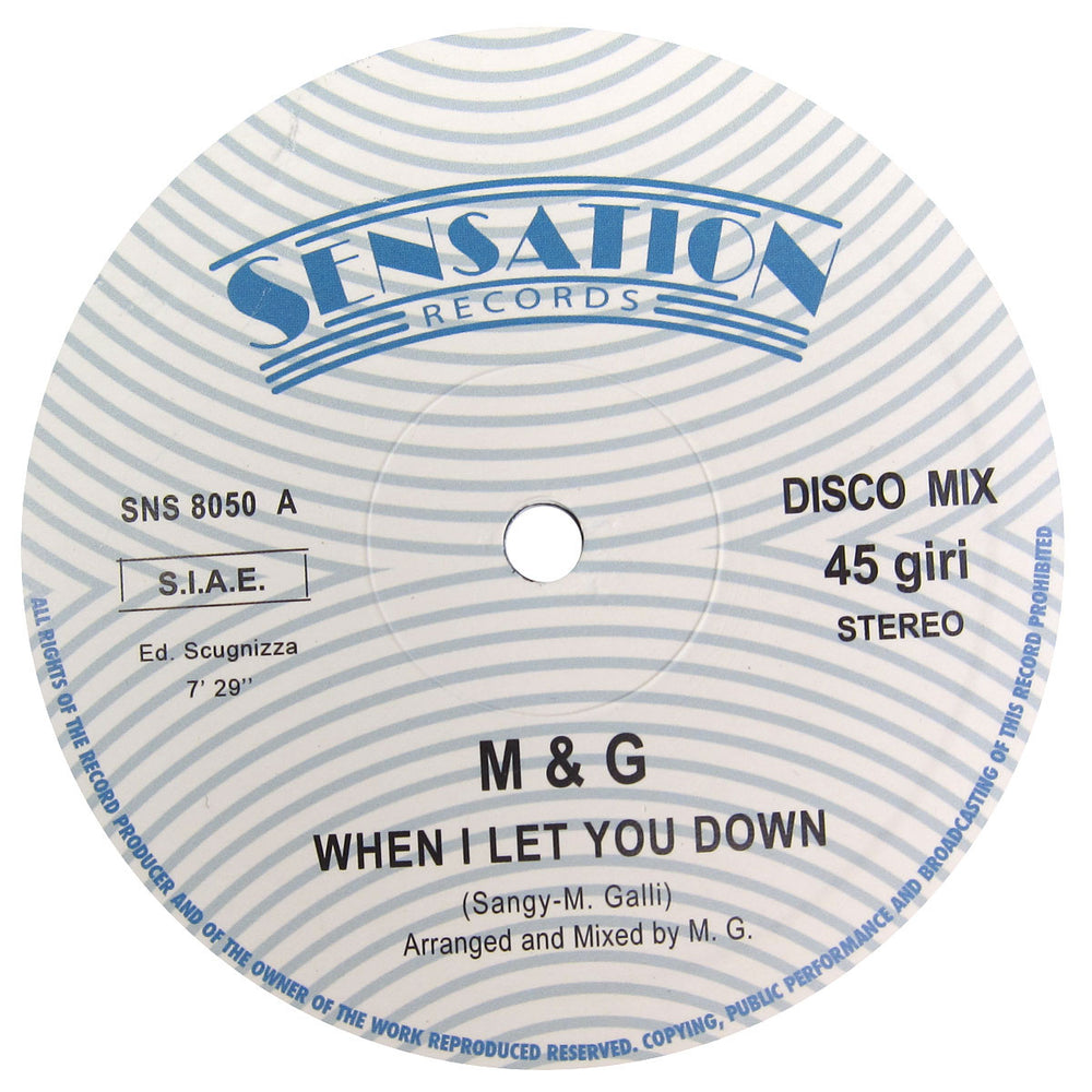 M & G: When I Let You Down Vinyl 12"