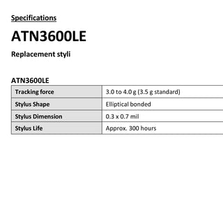 Audio-Technica: ATN3600LE Elliptical Replacement Stylus for AT-LP60X, Denon DP-300F, Sony PS-LX310BT