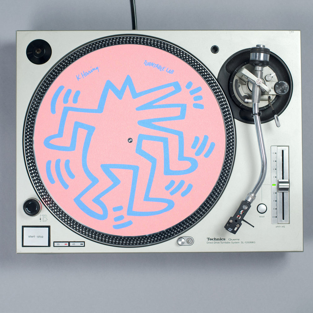 Turntable Lab: Keith Haring Dancin' Reversible Record Mat - Teal / Pink - PRE-ORDER