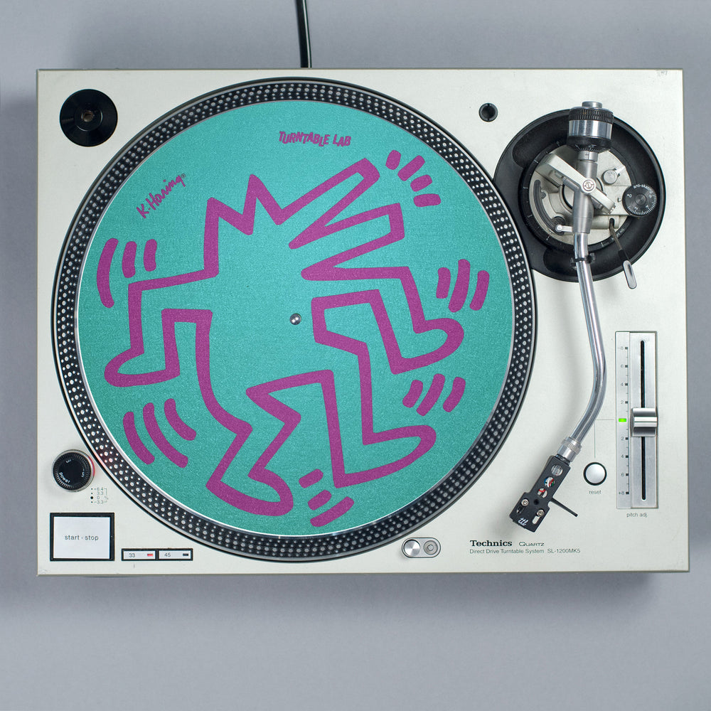 Turntable Lab: Keith Haring Dancin' Reversible Record Mat - Teal / Pink - PRE-ORDER