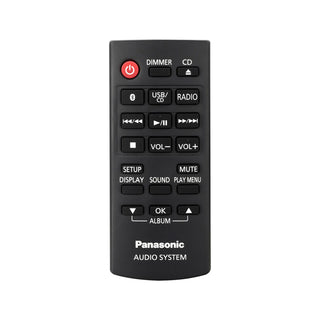 Black remote control with Panasonic branding on a white background Panasonic
SC-PM700PP-K Stereo System (CD Player, Bluetooth, FM Radio