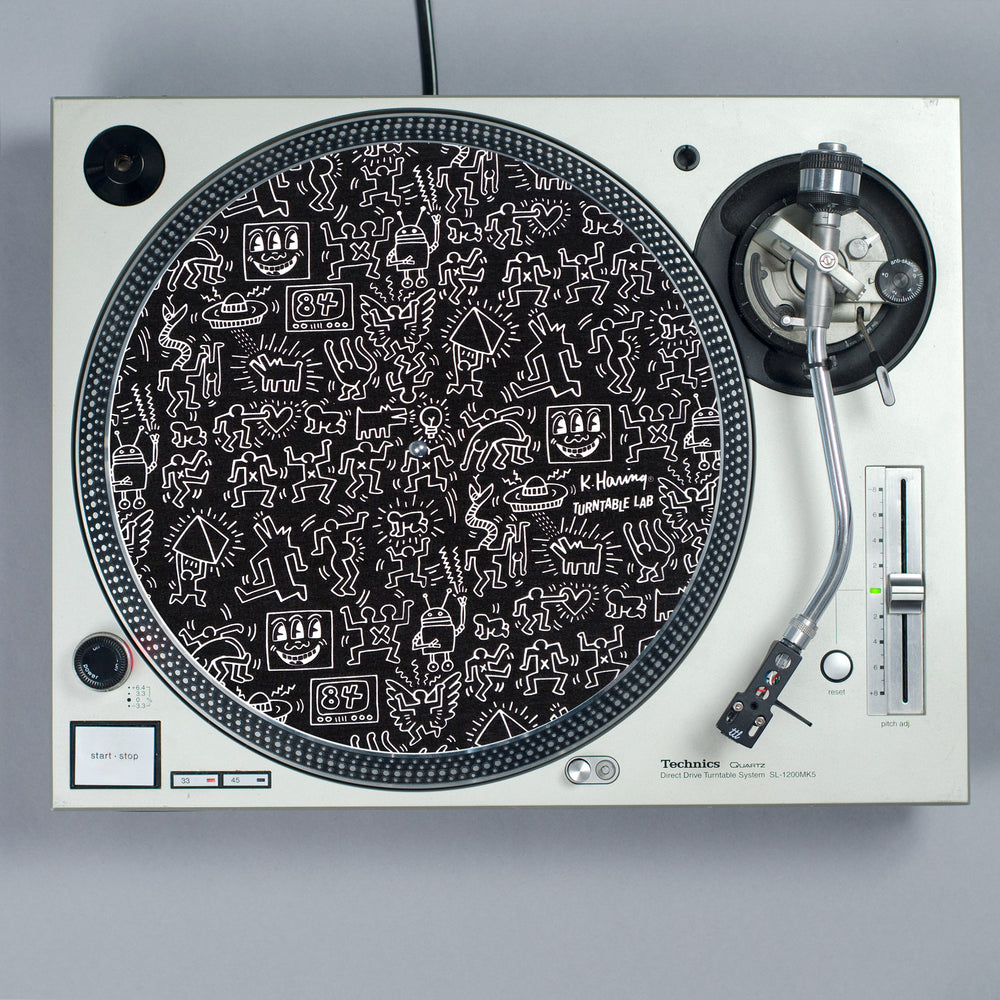 Turntable Lab: Keith Haring Pattern Record Mat - Black - PRE-ORDER