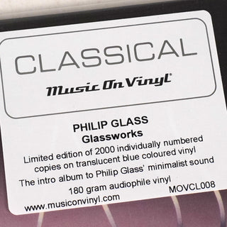 Philip Glass: Glassworks (180g, Blue Colored Vinyl) Vinyl LP - 