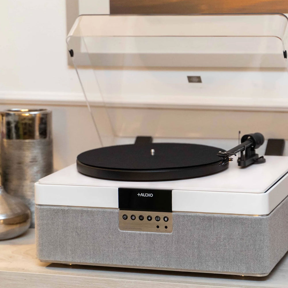 Plus Audio: The +Record Player Turntable + Integrated Audio System w/ Bluetooth - Special White Edition