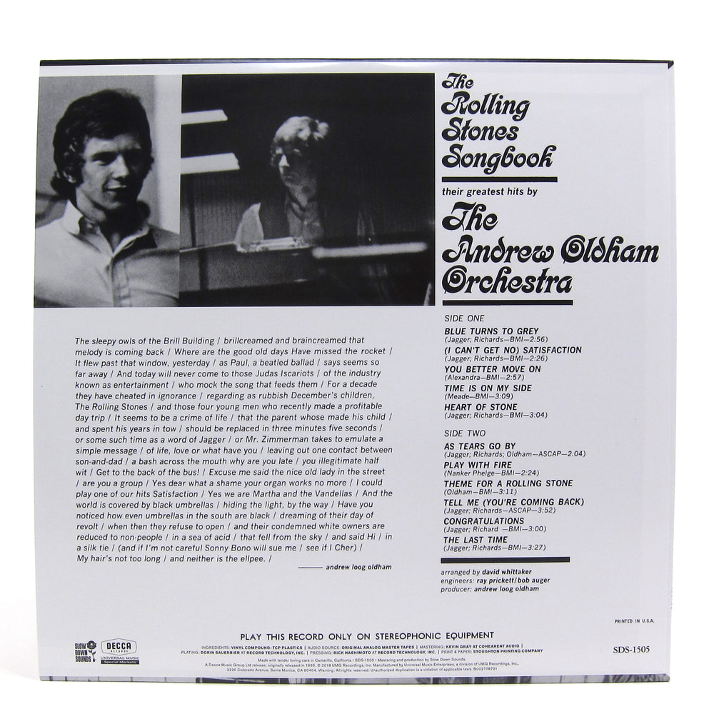 Andrew Oldham Orchestra: The Rolling Stones Songbook (Colored Vinyl) Vinyl LP (Record Store Day)