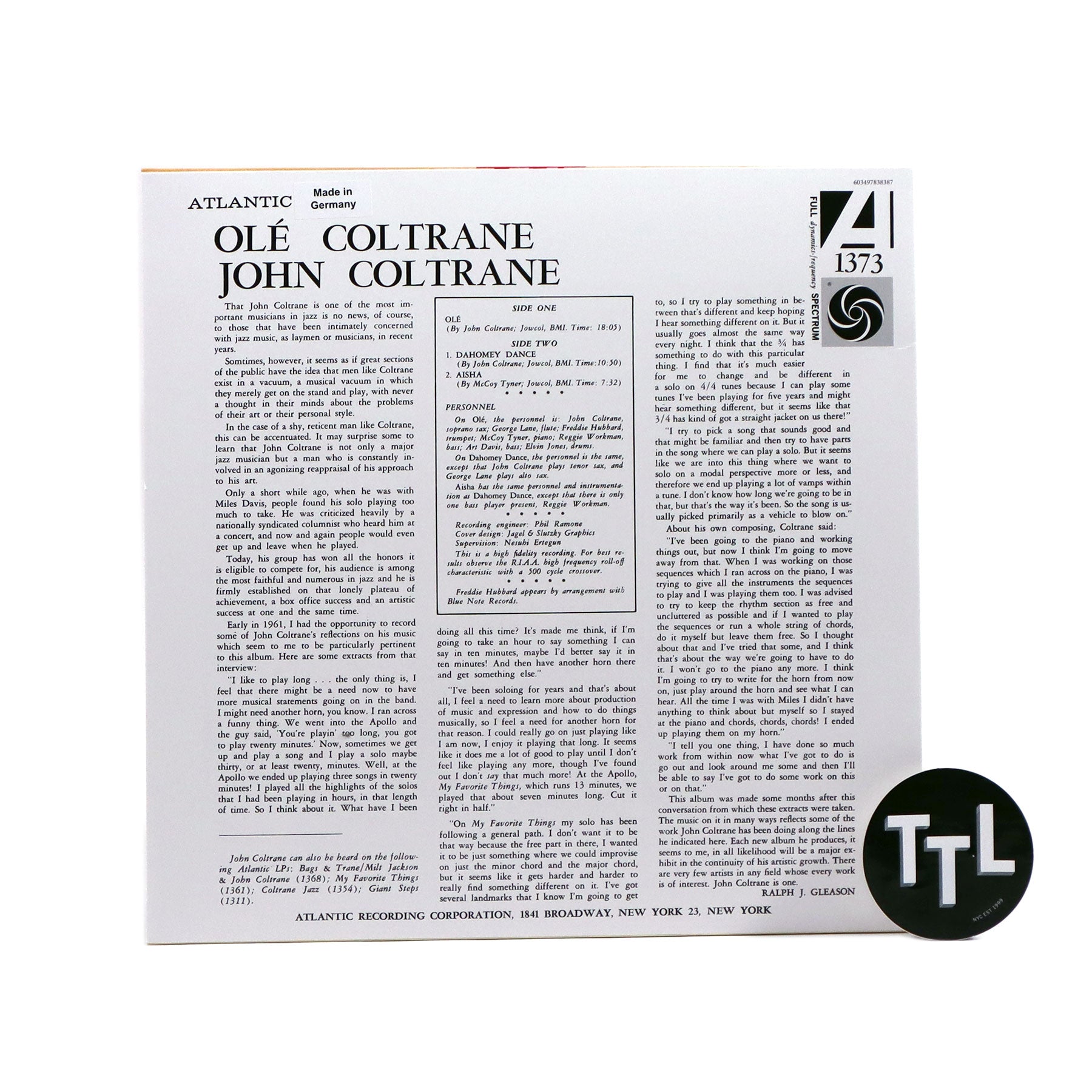 John Coltrane: Ole Coltrane (Atlantic 75, Clear Colored Vinyl