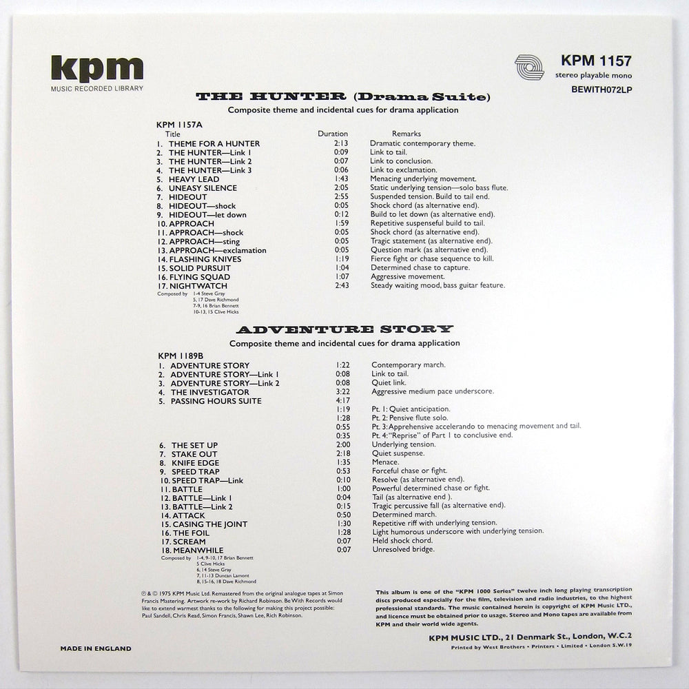 KPM Music Library: The Hunter (Drama Suite) / Adventure Story (180g) Vinyl LP