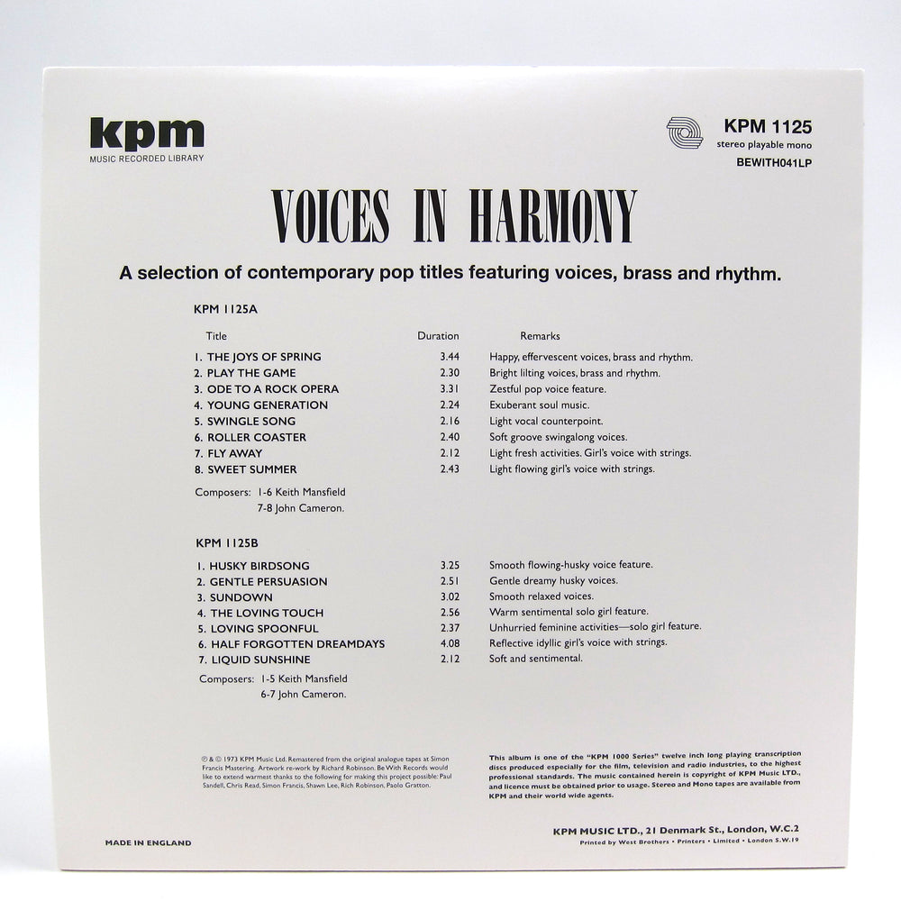 Keith Mansfield / John Cameron: Voices In Harmony (KPM Music Library, 180g) Vinyl LP