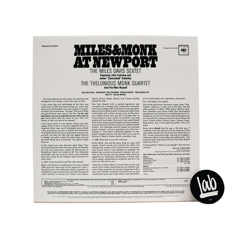 Miles Davis & Thelonious Monk: Miles & Monk At Newport (Mono) Vinyl 