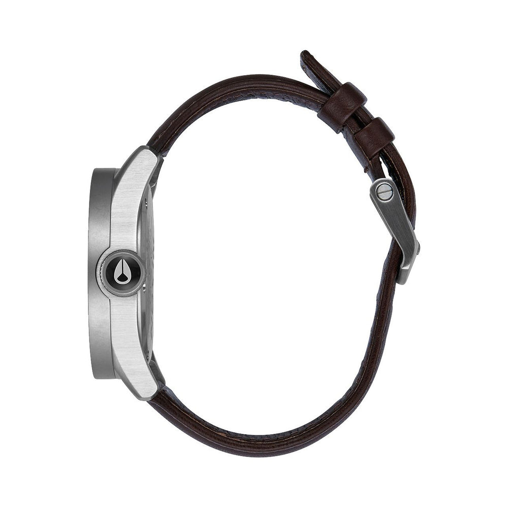 Nixon: Safari Leather Watch - Silver / Brown