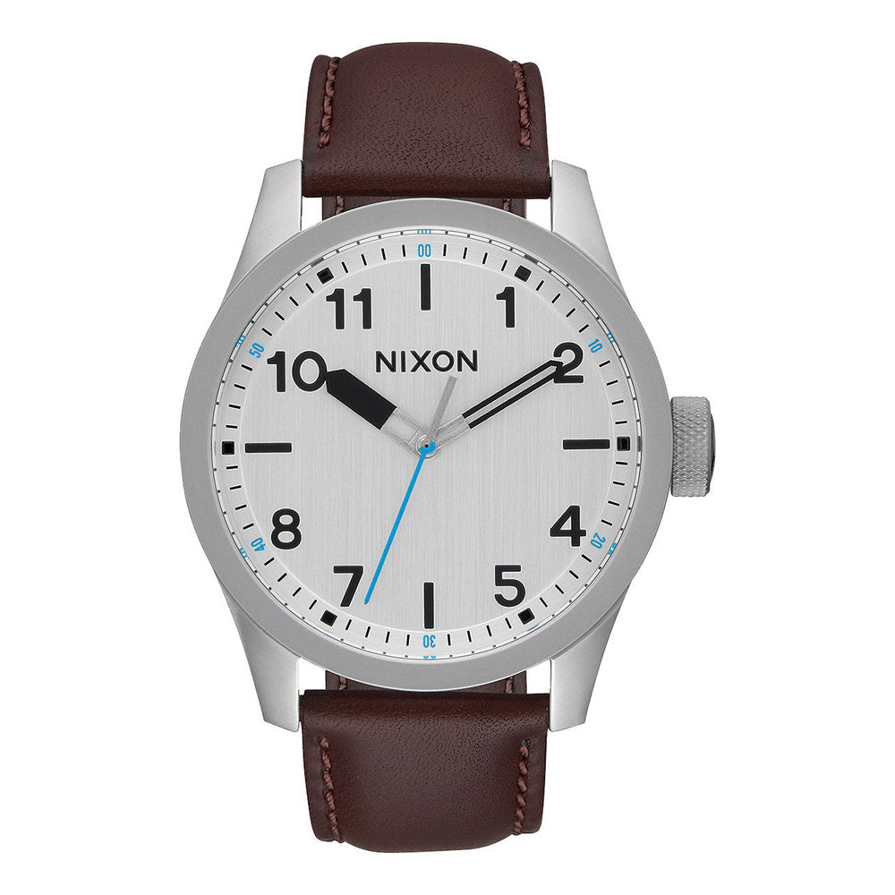 Nixon: Safari Leather Watch - Silver / Brown