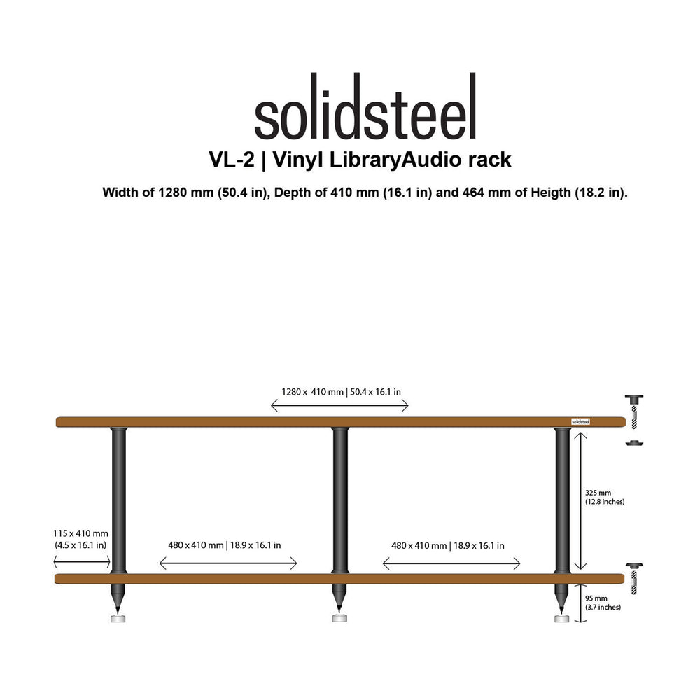 Solidsteel: Solidsteel: VL-2 Turntable Shelf + Vinyl Record Storage - Walnut