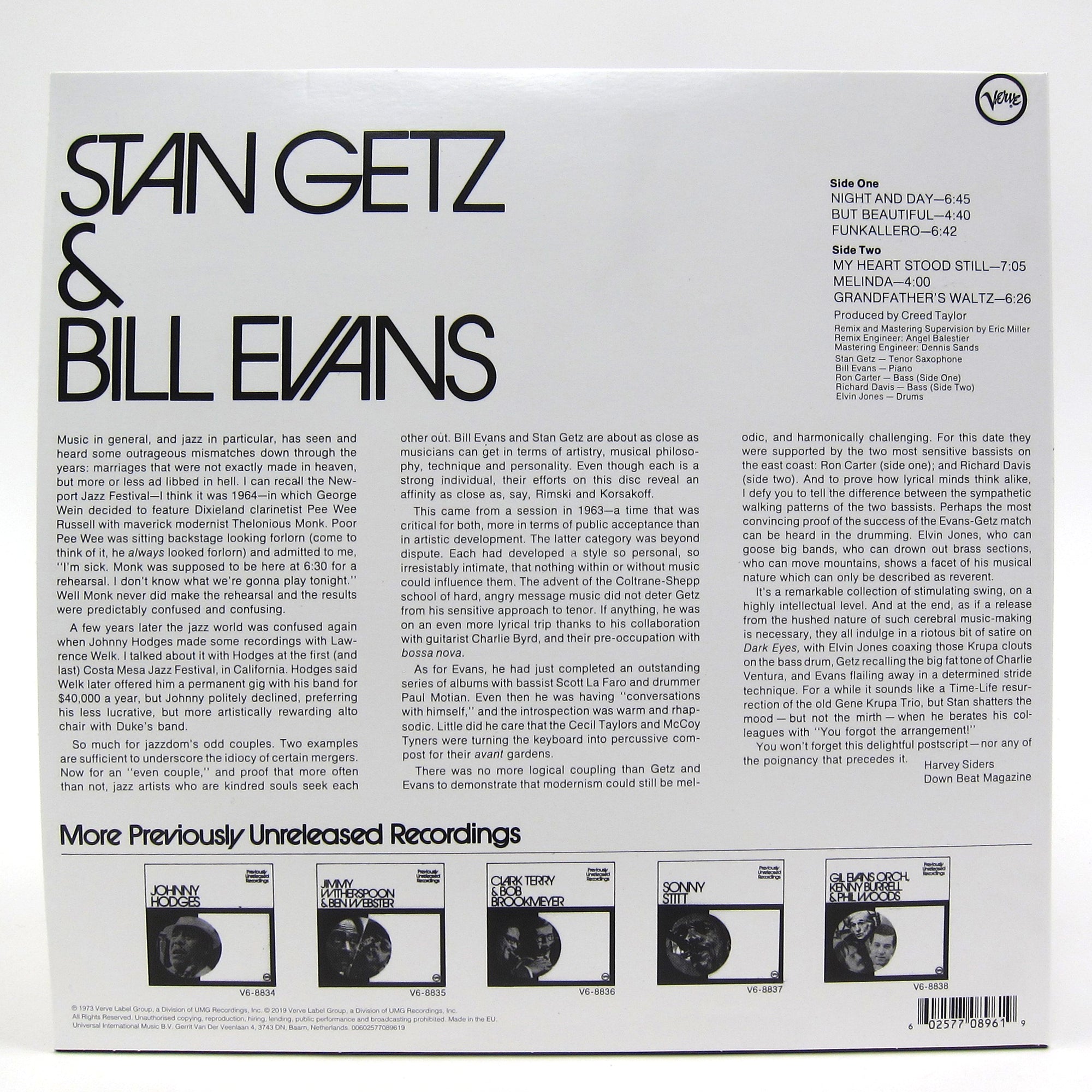 Stan Getz & Bill Evans: Stan Getz and Bill Evans Vinyl LP ...