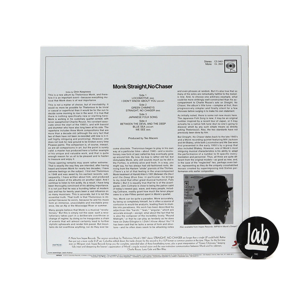 Thelonious Monk: Straight, No Chaser (Impex 180g) Vinyl 2LP