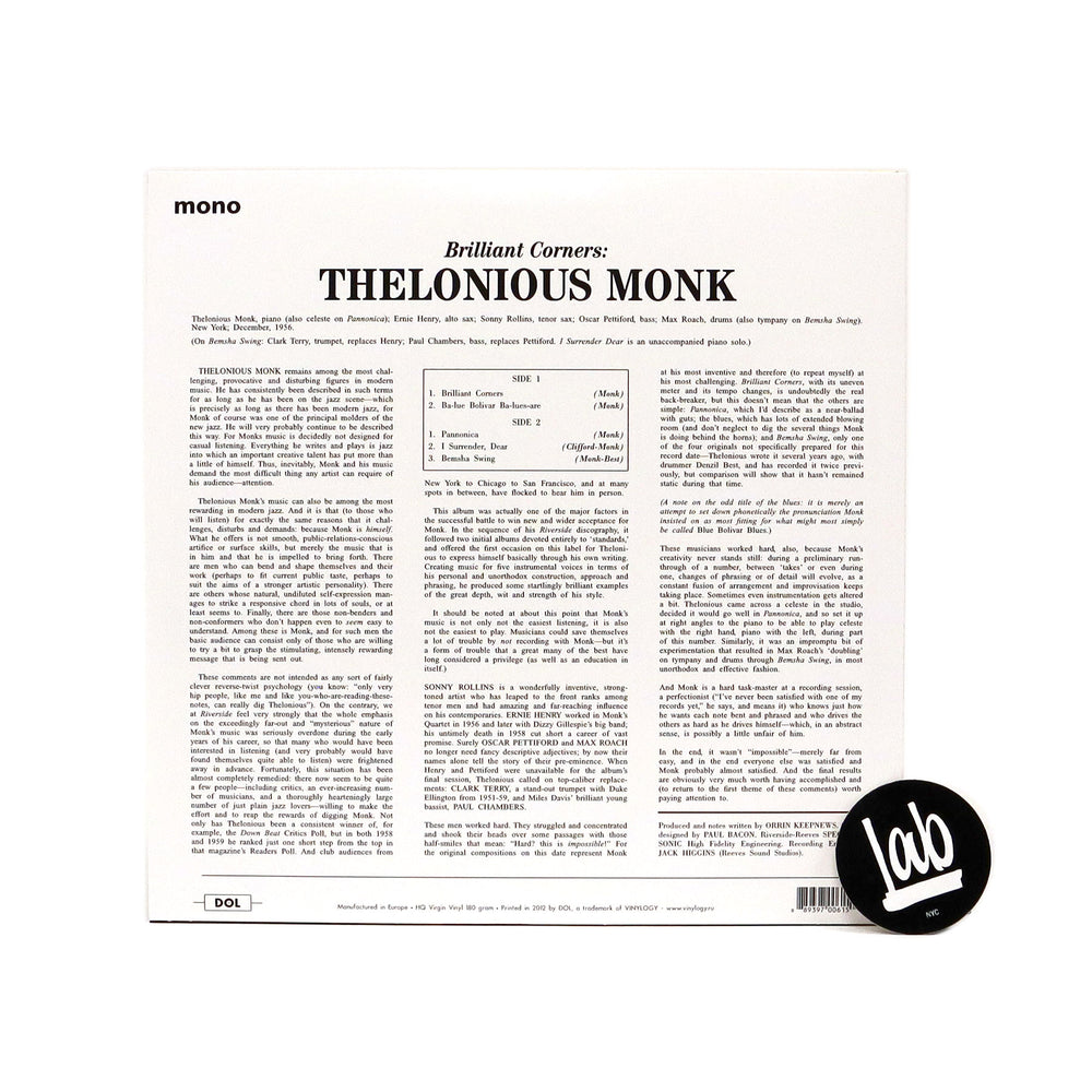 Thelonious Monk & Sonny Rollins: Brilliant Corners (Blue Colored Vinyl